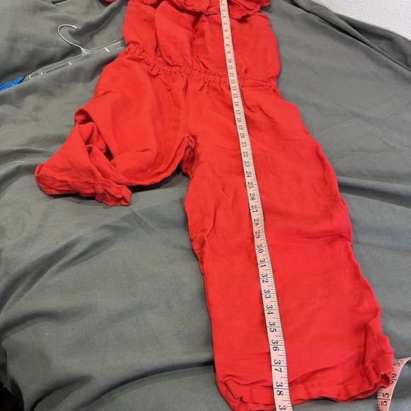 Tommy Bahama Red Linen Blend Ruffle Jumpsuit - Small, Cropped missing  tie belt - Picture 9 of 10